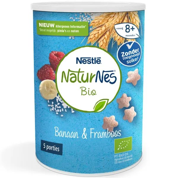 4x Nestle NaturNes Bio Nutripops Banaan, Framboos 35 gr