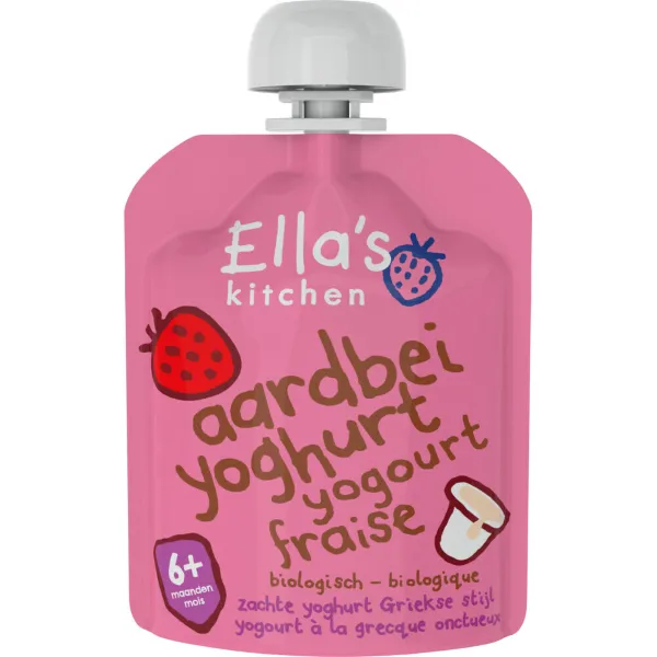 6x Ella's kitchen Yoghurt Griekse Stijl 6+ m Aardbei 90 gr