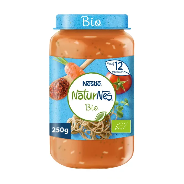 6x Nestle NaturNes Bio Maaltijd 12+ mnd Volkoren spaghetti, Tomaat, Wortel, Rundvlees 250 gr