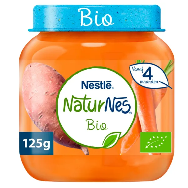 6x Nestle NaturNes Bio Maaltijd 4+ mnd Zoete Aardappel, Wortel 125 gr