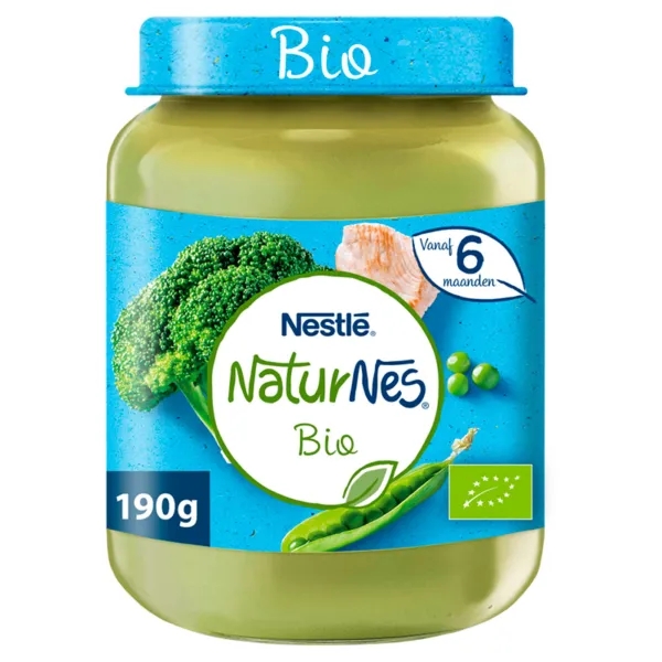 6x Nestle NaturNes Bio Maaltijd 6+ mnd Broccoli, Doperwten, Kalkoen 190 gr