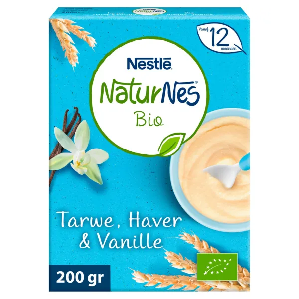 9x Nestle NaturNes Bio Pap Tarwe, Haver, Vanille 12+ mnd 200 gr