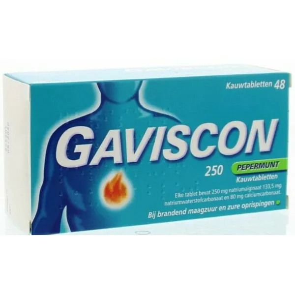 Gaviscon Gaviscon 250 Pepermunt Kauwtabletten 48 tabletten