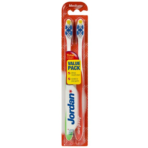 Jordan Tandenborstel Total Clean Medium 2-pack 2 stuks