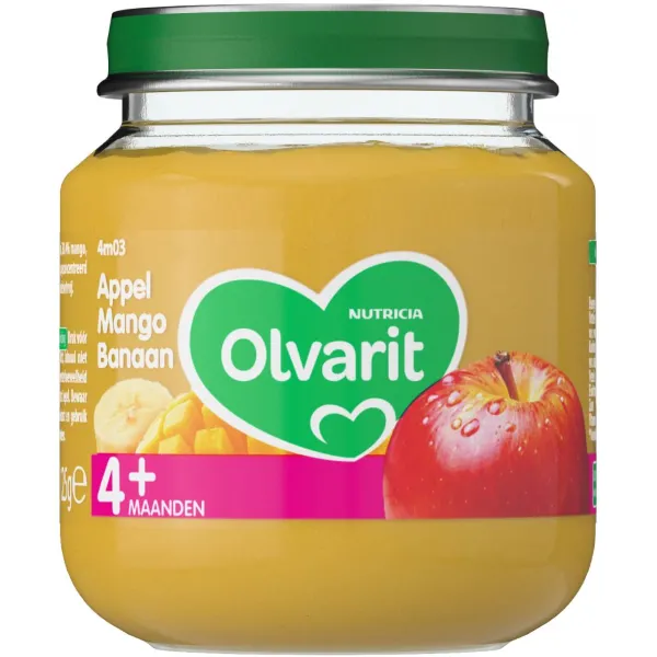 Olvarit 1e Fruithapje 4m Appel, Mango en Banaan 125 gr