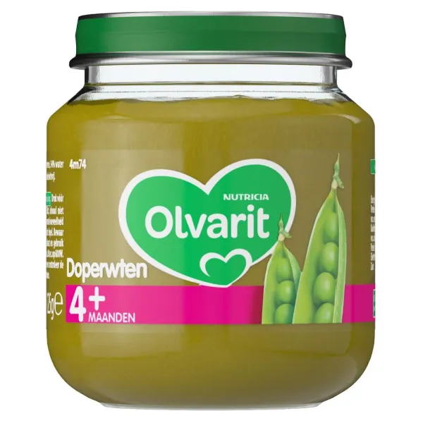 Olvarit 1e Groentehapje 4m Doperwten 125 gr