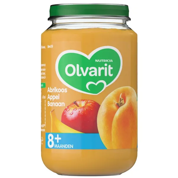 Olvarit Fruithapje 8m Abrikoos Appel Banaan 200 gr
