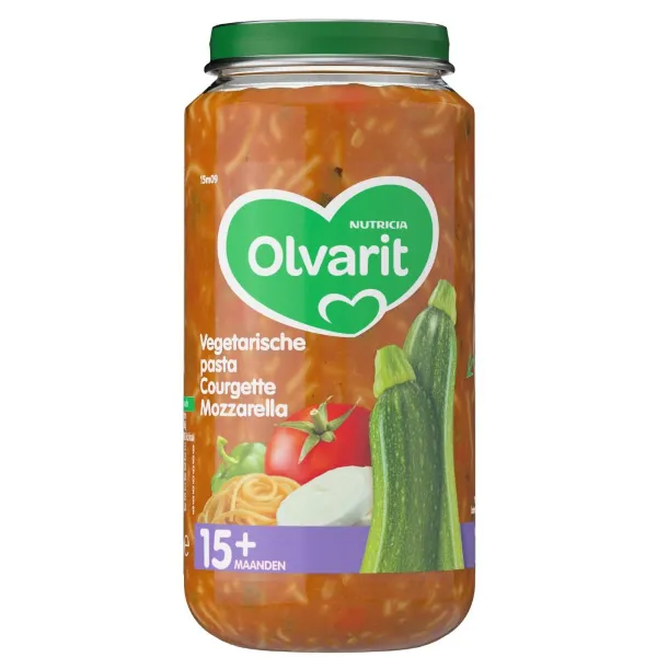 Olvarit Maaltijd 15m Vegetarische pasta Courgette Mozzarella 250 gr