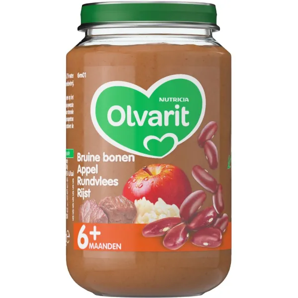 Olvarit Maaltijd 6m Bruine Bonen Appel Rundvlees Rijst 200 gr