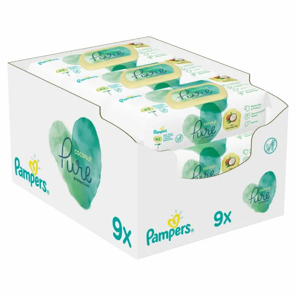 Pampers Billendoekjes Pure Protection Coconut Navulpak 9x42 = 378 doekjes
