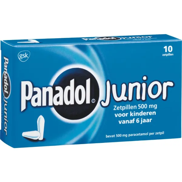 Panadol Junior Zetpillen 500 mg 6 jaar - 12 jaar 10 zetpillen