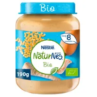 6x Nestle NaturNes Bio Maaltijd 8+ mnd Pastinaak, Pompoen, Volkoren Pasta, Kalkoen 190 gr