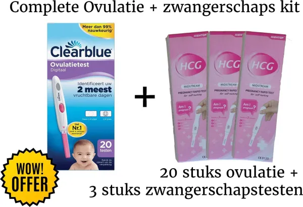 20 stuks Clearblue Ovulatietesten + 3 stuks HCG zwangerschapstesten| Complete Ovulatie + Zwangerschaps kit| Voordeelpakket