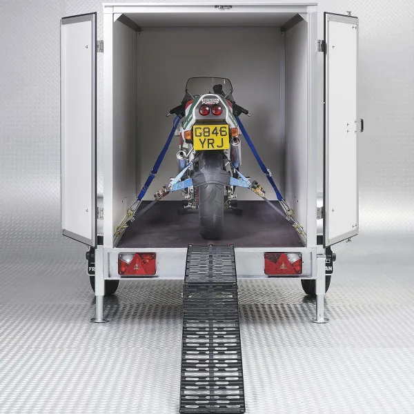 Extra sterke aluminium zwarte oprijplaat opklapbaar - 225 cm rijplaat oprijplank