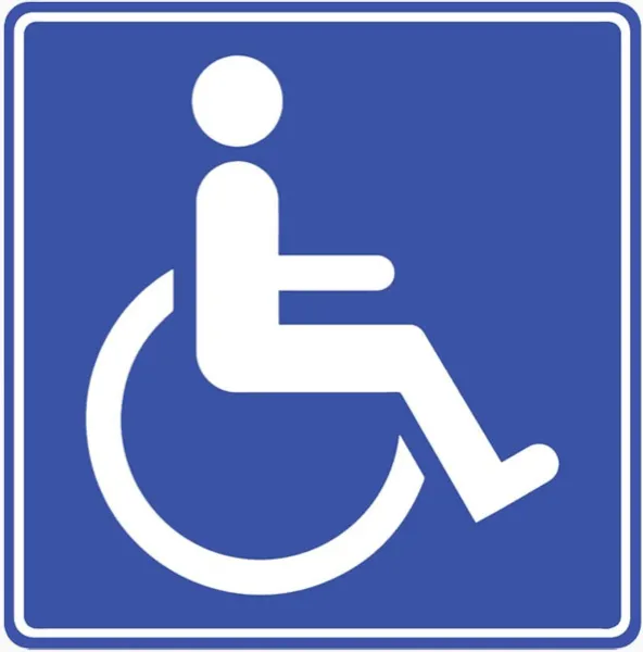 Gehandicapten sticker met rolstoel - blauw - Minder valide autosticker 12 x 12 cm