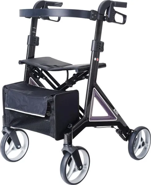 Lichtgewicht Alevo CARBON Rollator | Zwart + Aubergine | Design by Porsche Design Studio
