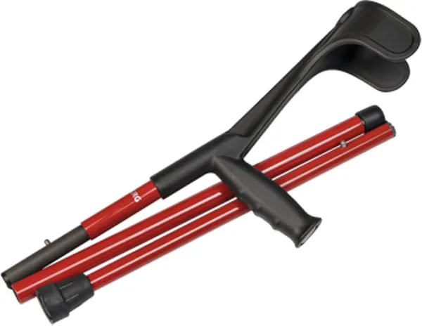 Per stuk | Rood | Links | Opvouwbare Carbon Kruk / Loopkruk / Elleboogkruk | Met anatomische Softgrip handvat & gratis opbergtas