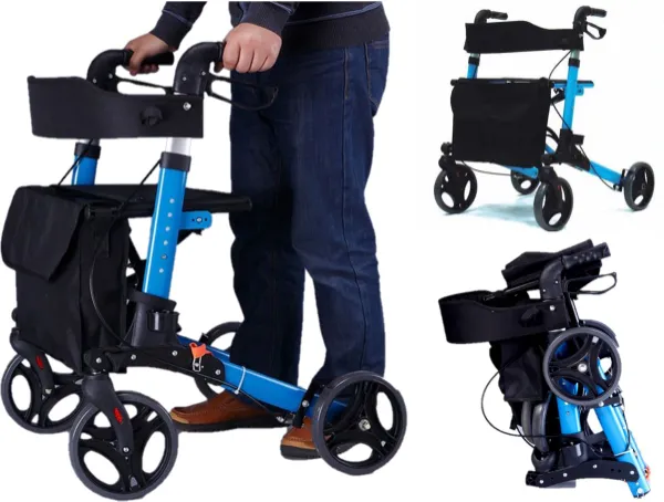 Rollator - Lichtgewicht, stabiel en klein opvouwbaar - Loopfiets - Blauw