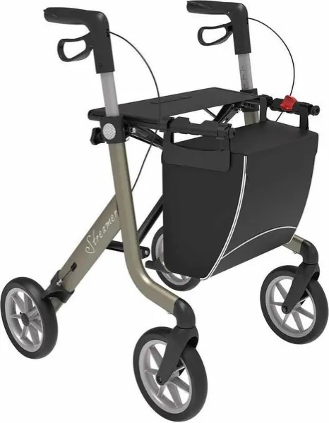 Rollator Streamer Champagne Gold, Large, luxe magneet tas, UP zachte banden en Ruggordel