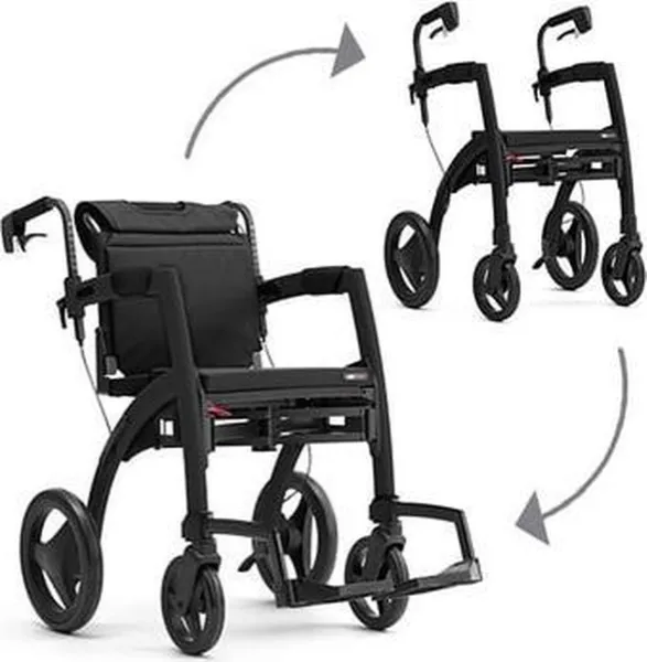 Rollz Motion² matt black small - Rolstoel - Rollator - incl bagagetas - 2 in 1 compleet