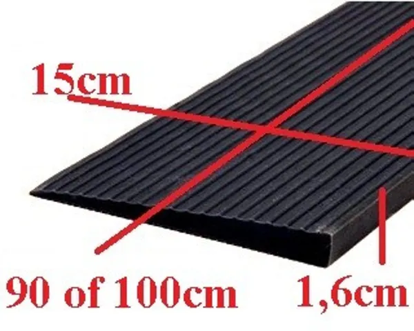 Rubber drempelhulp 1,6 x 15 x 100 cm met lijmlaag (zwart)