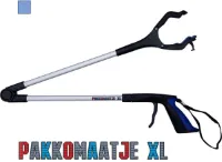 Pakkomaatje XL, grijper, grijpstok, opvouwbaar, 100 cm, van aluminium, met haak, magneet, polsband en speciaal gevormde grijpmond.