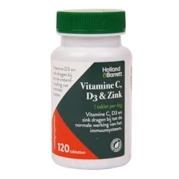 Holland & Barrett Vitamine C, D3 & Zink (120 Tabletten)