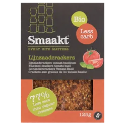 Smaakt Less Carb Lijnzaadcrackers Tomaat-Basilicum Bio (vervanger Atkins)